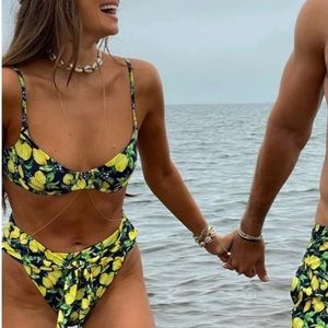 We wore what vintage bra top lemon print navy